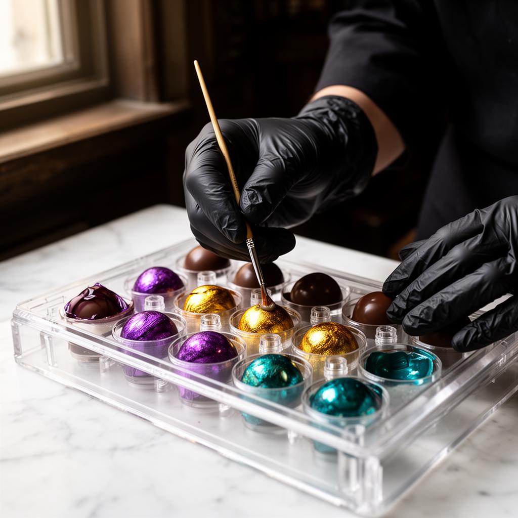 Chocolatier pintando bonbons à mão